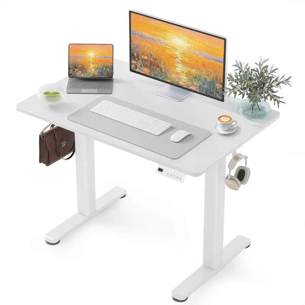 Adjustable Height Electric Standing Desk, 40x24 with Cable Management, White Top for Home & Office Use