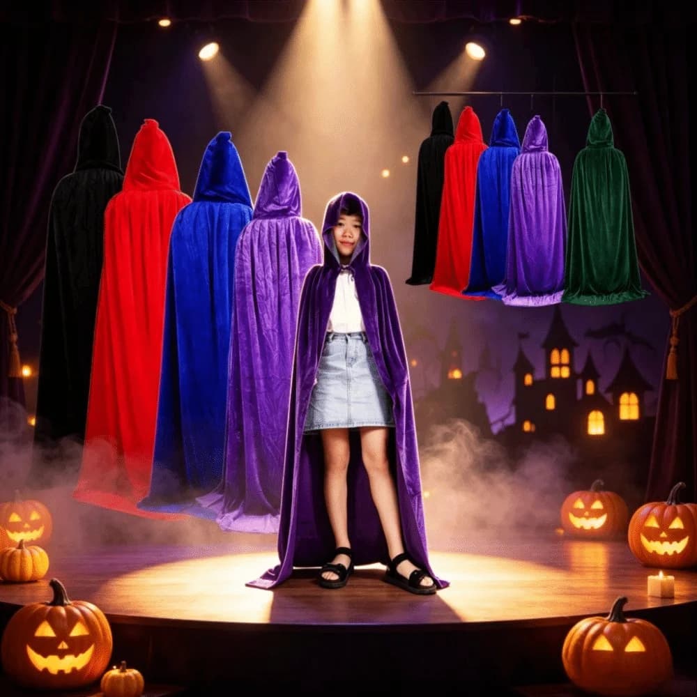 Velvet Halloween Hooded Cloak Hooded Design Hidden Dress Medieval Long Cape Joker Style Conceal Gown Halloween Witchcraft Robe