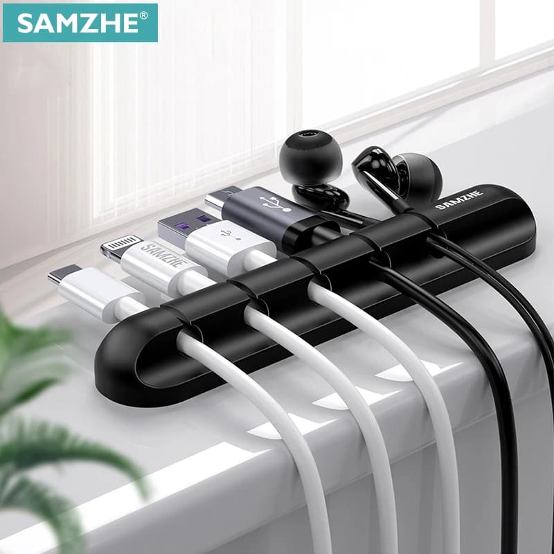 SAMZHE 2pcs/Set Cable Winder 5 Clips USB Organizer Desk Cable Holder For Mouse Headphone Earphone Charger in Office At Home