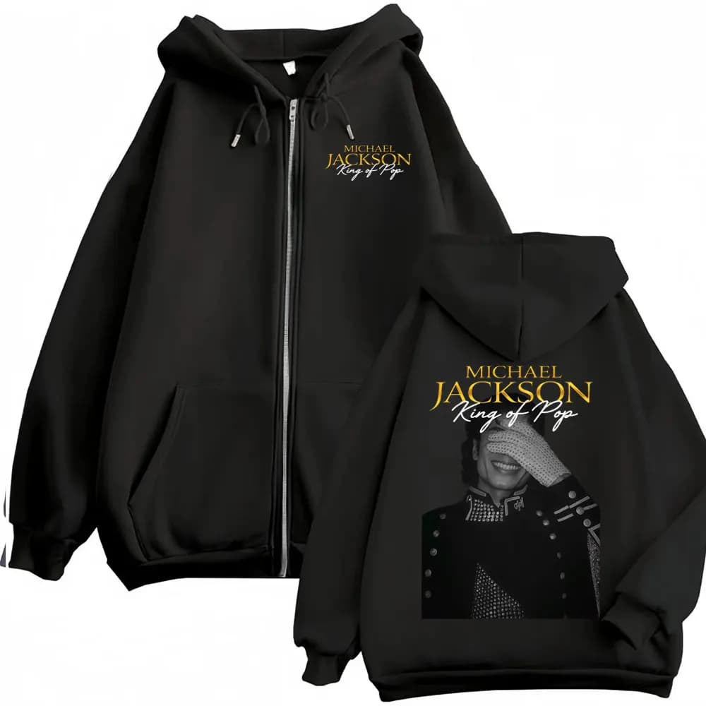 Michael Jackson King of Pop Hip Hop Zip Up Hoodies Men Women Harajuku Street Sweatshirt Jacket Casual Fleece Zipper Hooded Coats