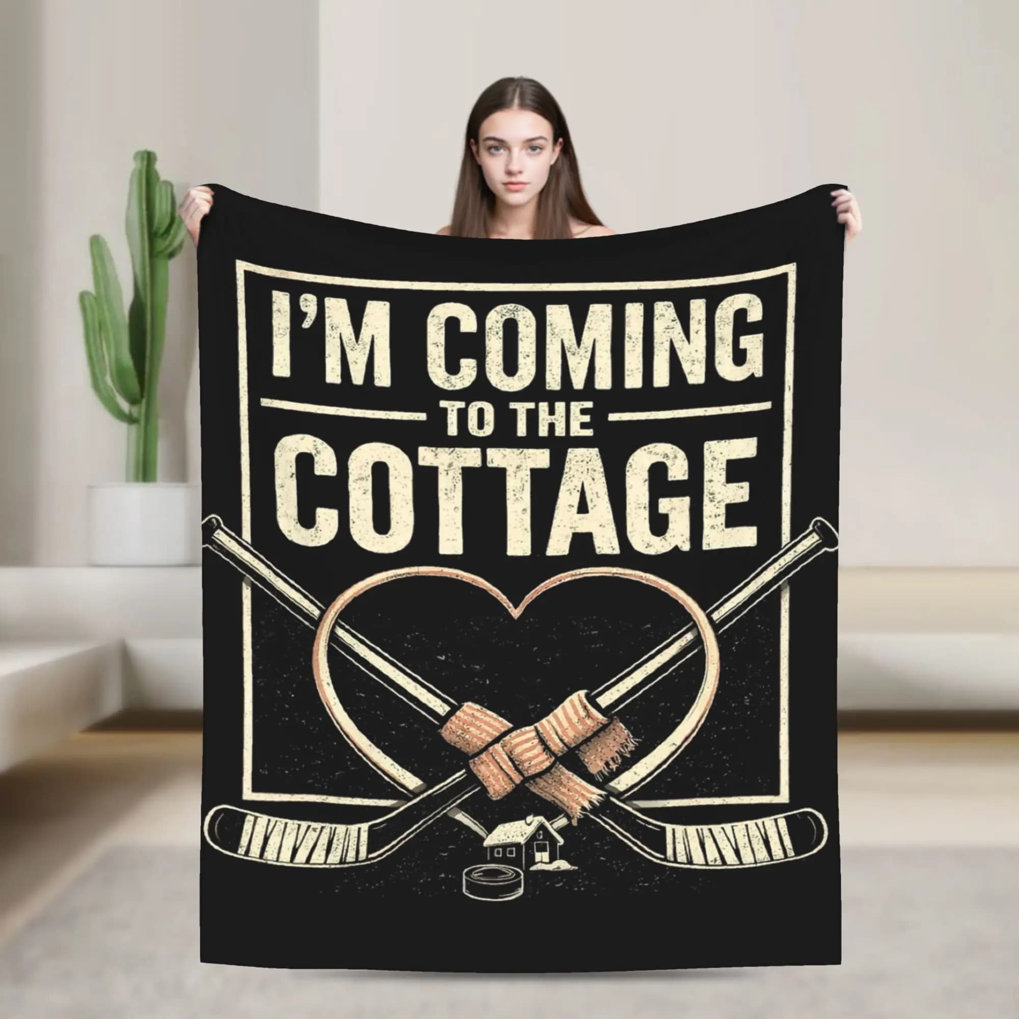 Coperte in velluto riscaldate Hockey Heated Rivalry, coperta I'm Coming to The Cottage per divano, ufficio, trapuntino leggero in peluche sottile