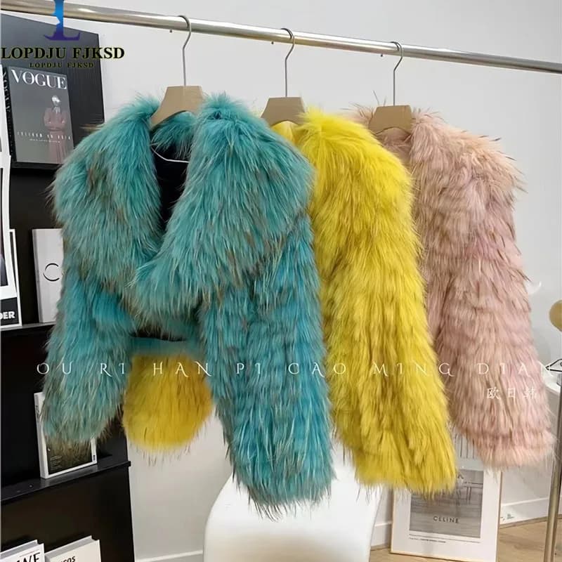 Cappotto di pelliccia di cane di procione per donna, cappotto corto con colletto di loto, giacca con bottoni ricoperti, moda di lusso, inverno, nuovo
