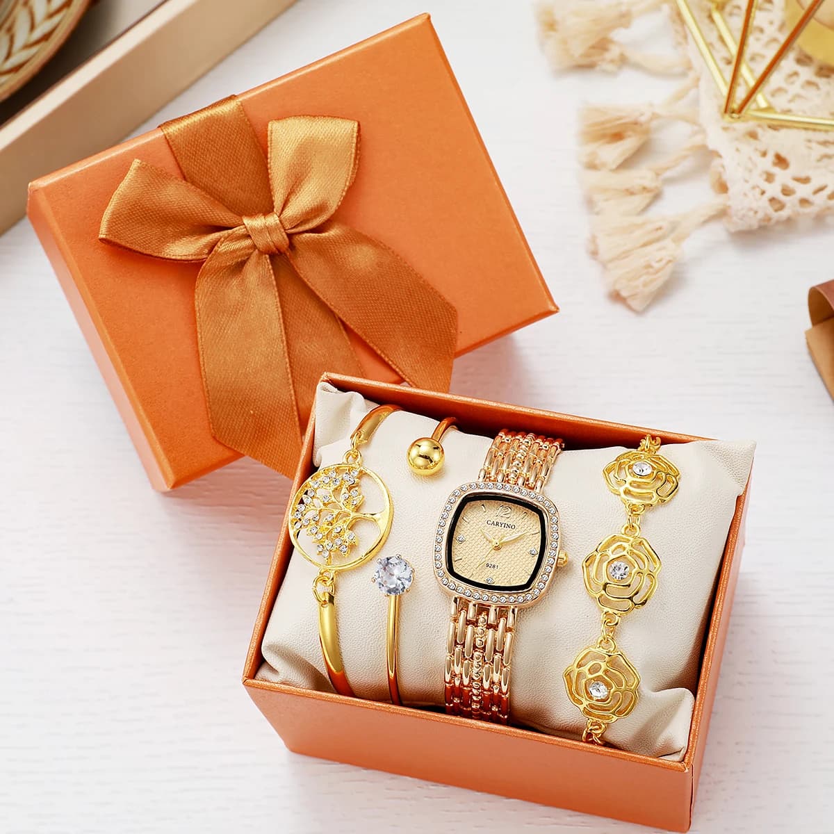 Orologio da donna al quarzo con diamanti quadrati, design elegante e di lusso, adatto per regali di festa, regali di compleanno