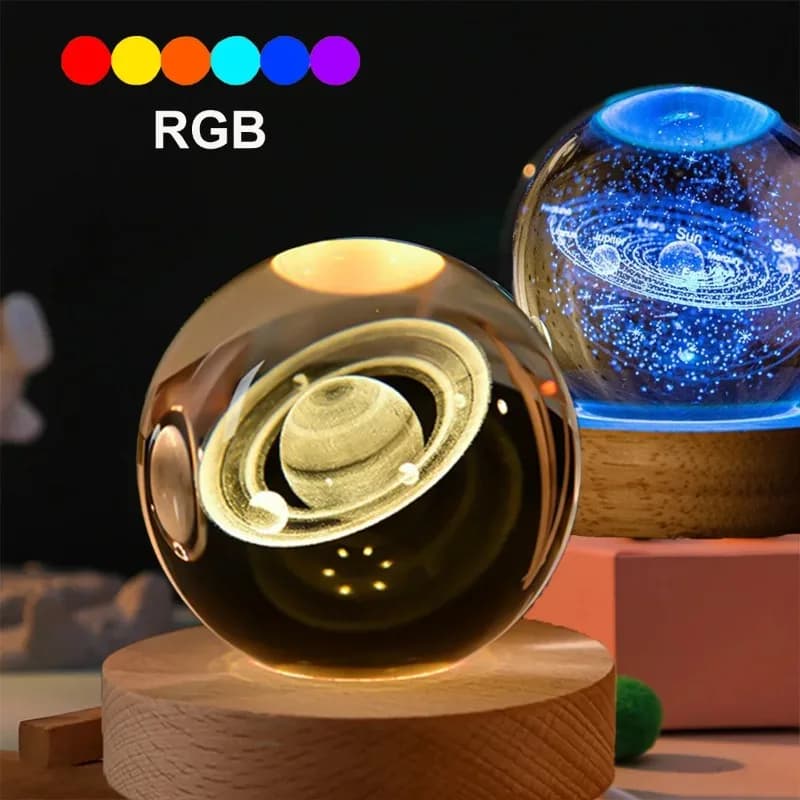 Lampada da notte con sfera di cristallo 3D Lampada da pianeta di cristallo inciso al laser Sistema solare Globo Astronomia Regalo Compleanno Decorazione della casa in vetro