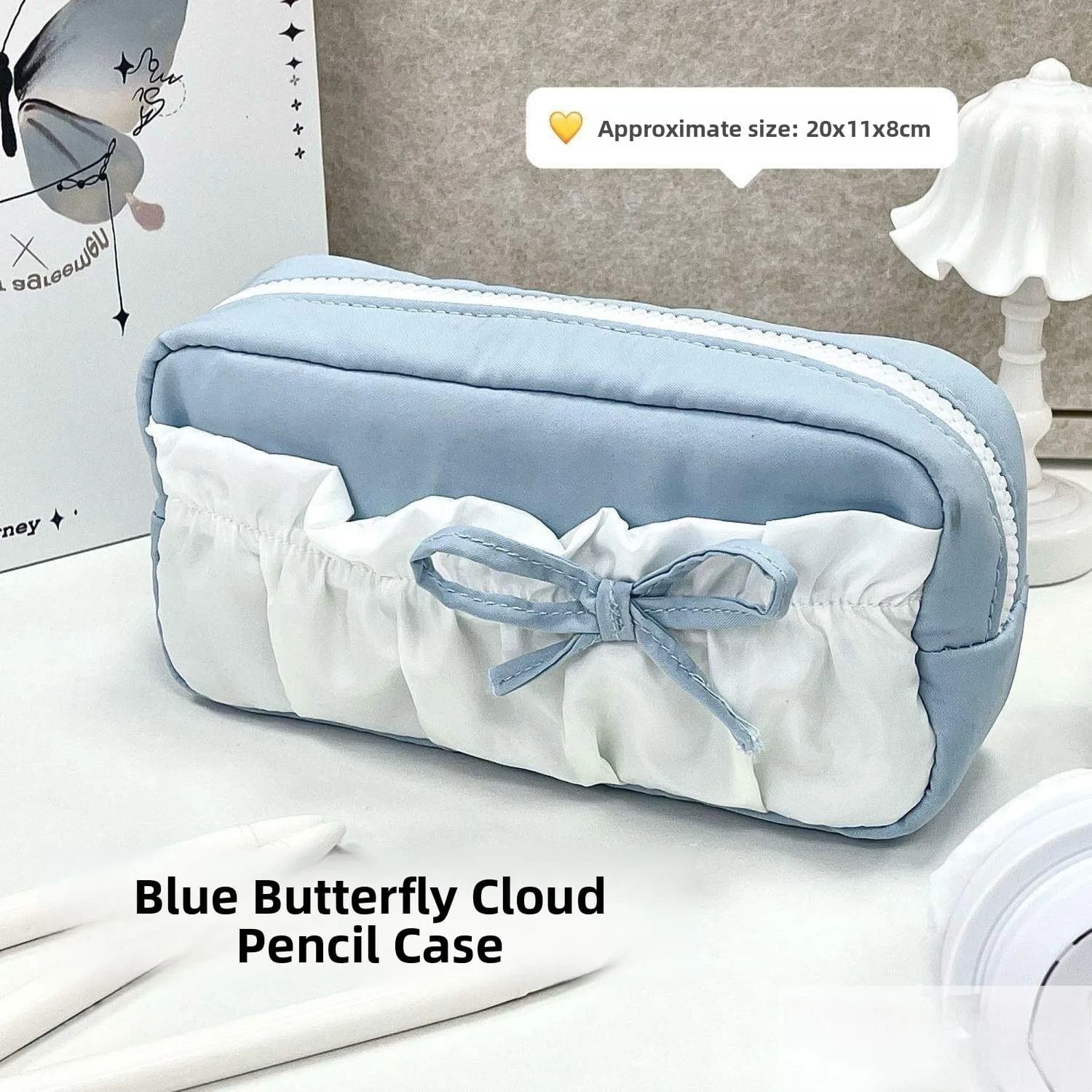 Soft Large Capacity Pencil Case Korean Style Blue Cloud Design Student Stationery Makeup Storage Bag Simple Unique ...