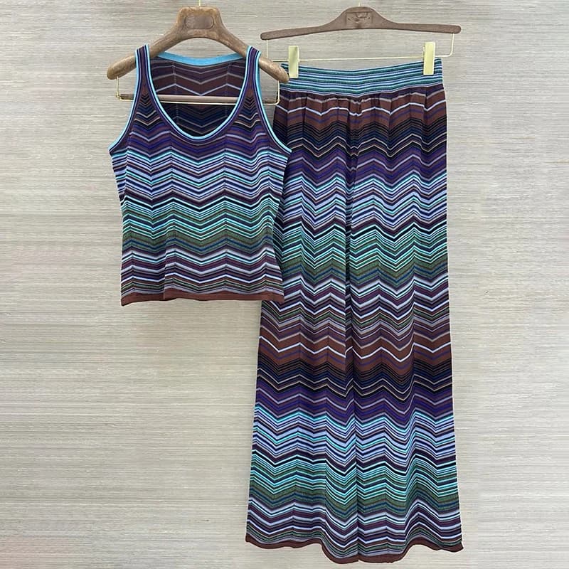 women's 2-piece sets New elastic slim sleeveless top for summer 2026 Metal yarn blend women's pants Colorful striped pants set