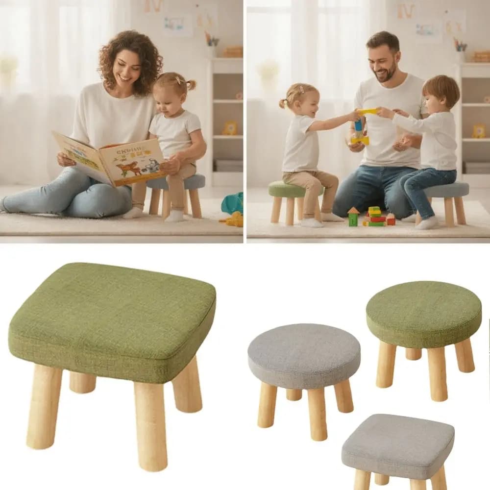 Soft Solid Wood Small Foot Stool Non-Skid Large Load Bearing Shoe Changing Chair Comfortable Thickened Sponge Cushion Low Seat