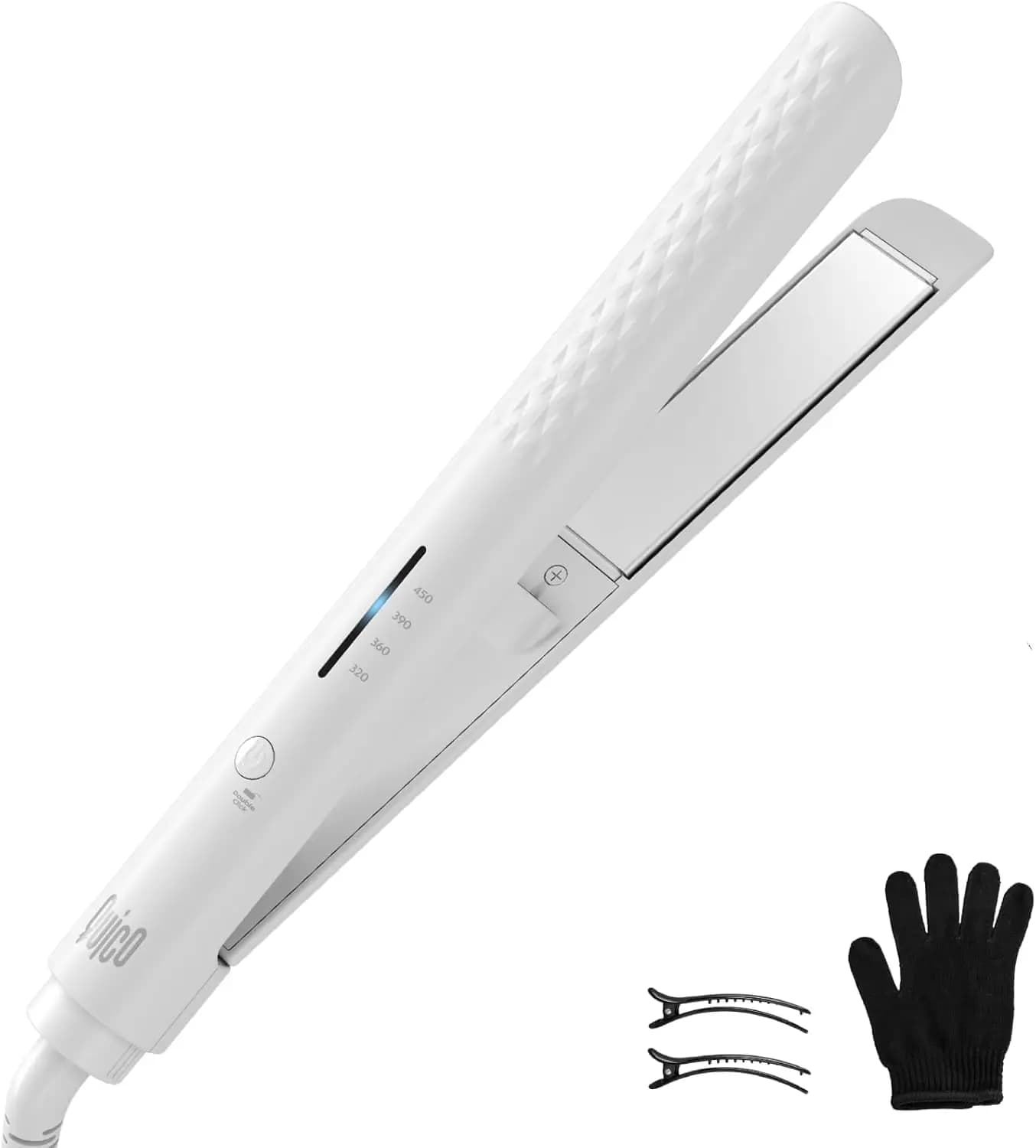 Global Travel Hair Plate, Quick Heating in 15s, Iron Negative Ion Plate with Temperature Memory, Automatic Switching, Includes Glove and Clip