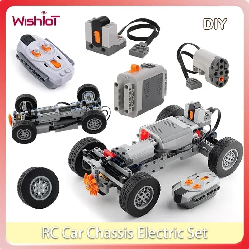 4WD RC Auto Telaio Elettrico Set Building Block Ruote Motore RC Ricevitore Scatola Batteria Funzioni Simulazione Spray MOC Giocattolo Tecnico