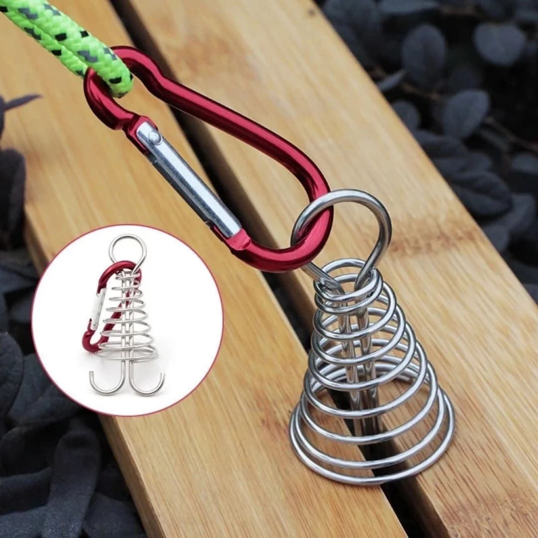 4/6pcs Stainless Steel Octopus Wind Rope Buckle Wooden Deck Gap Fixing Nail with Spring Tent Wind Rope Hook for Outdoor Camping