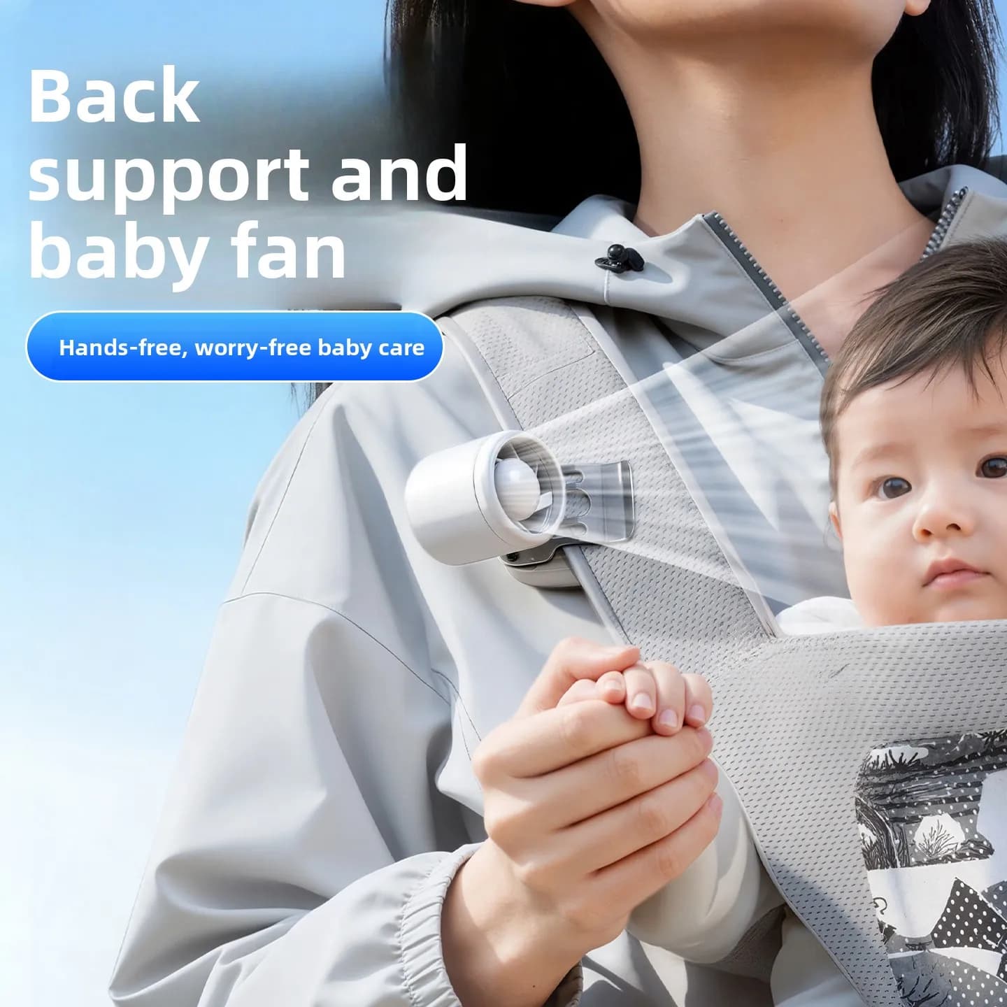 Portable Baby Carrier Waist Bench Clip-On Hand-Push Stroller Child-Minding Tool Infant Carrying Bag Metal Fan for Summer