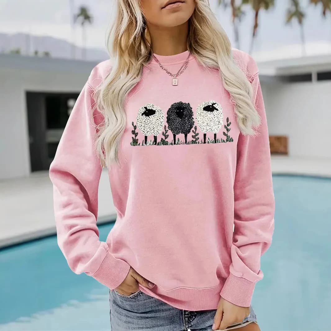 Felpa da donna casual a maniche lunghe girocollo con stampa di pecora Felpa con cappuccio calda Moda invernale