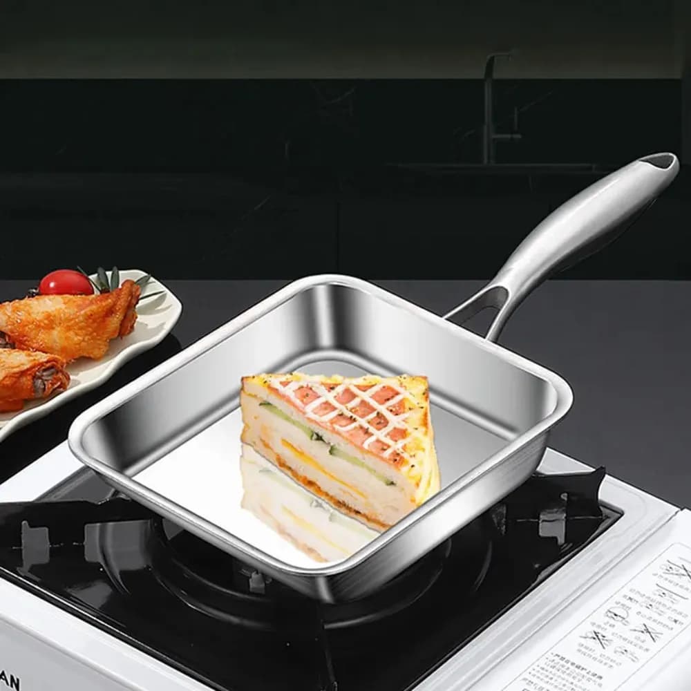 Stainless Steel Tamagoyaki Pan Rectangular No Coating Egg Frying Pan Corrosion-resistant Flat-bottomed Japanese Omelette Pan