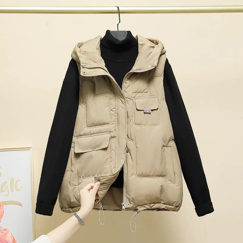Gilet Parka caldo invernale da donna Gilet imbottito in cotone addensato Gilet slim Donna Tinta unita Canotta morbida di base da donna