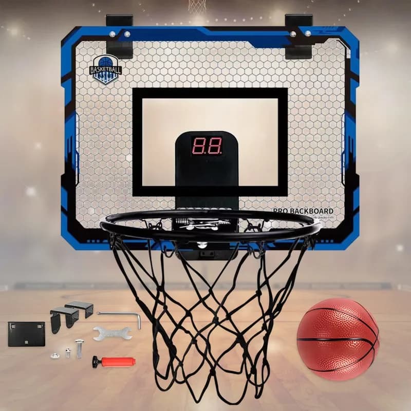Mini canestro da basket per bambini con tabellone segnapunti elettronico, tabellone sportivo, accessorio per esercizi per interni ed esterni, giochi divertenti