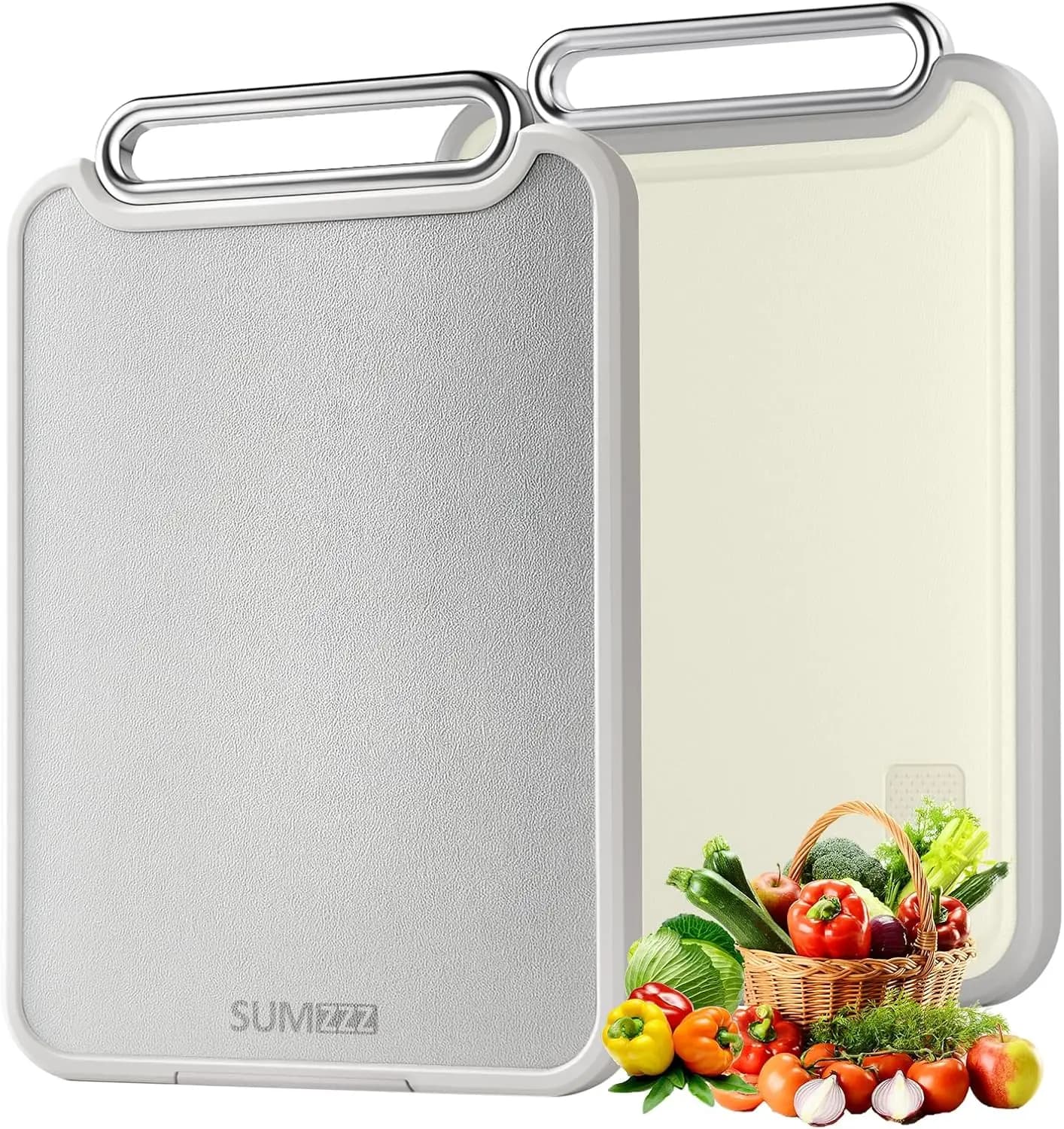 Tagliere 2-in-1 in Acciaio Inossidabile, Grande 16x11, Antiscivolo, Lavabile in Lavastoviglie, per Alimenti