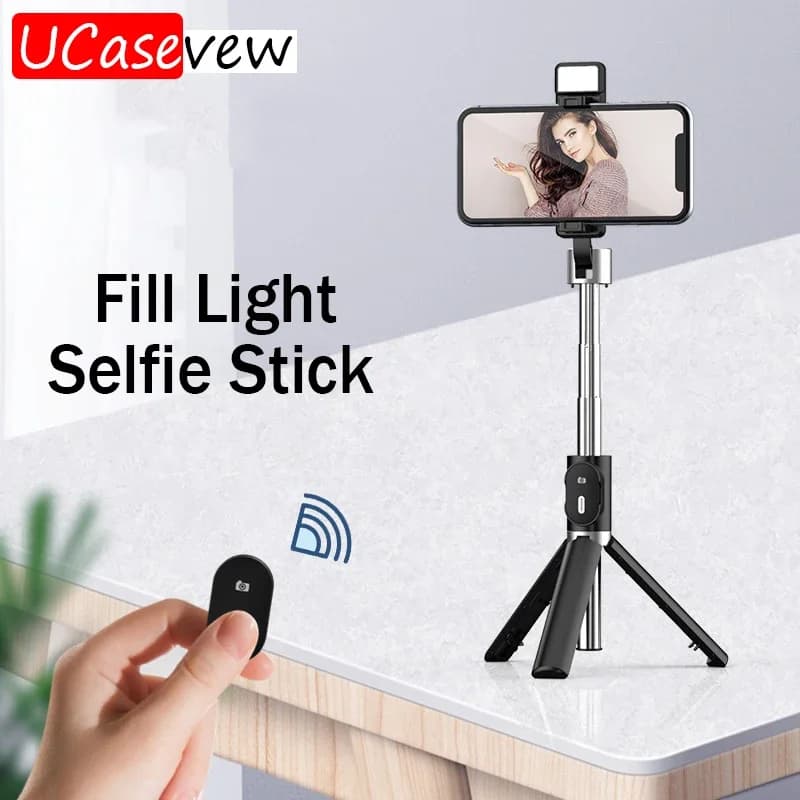 Supporto per Telefono con Treppiede Portatile Telecomandato, Stand per Smartphone Scalabile Wireless Bluetooth 360 ° Luce Rotante per Selfie con Asta Telescopica