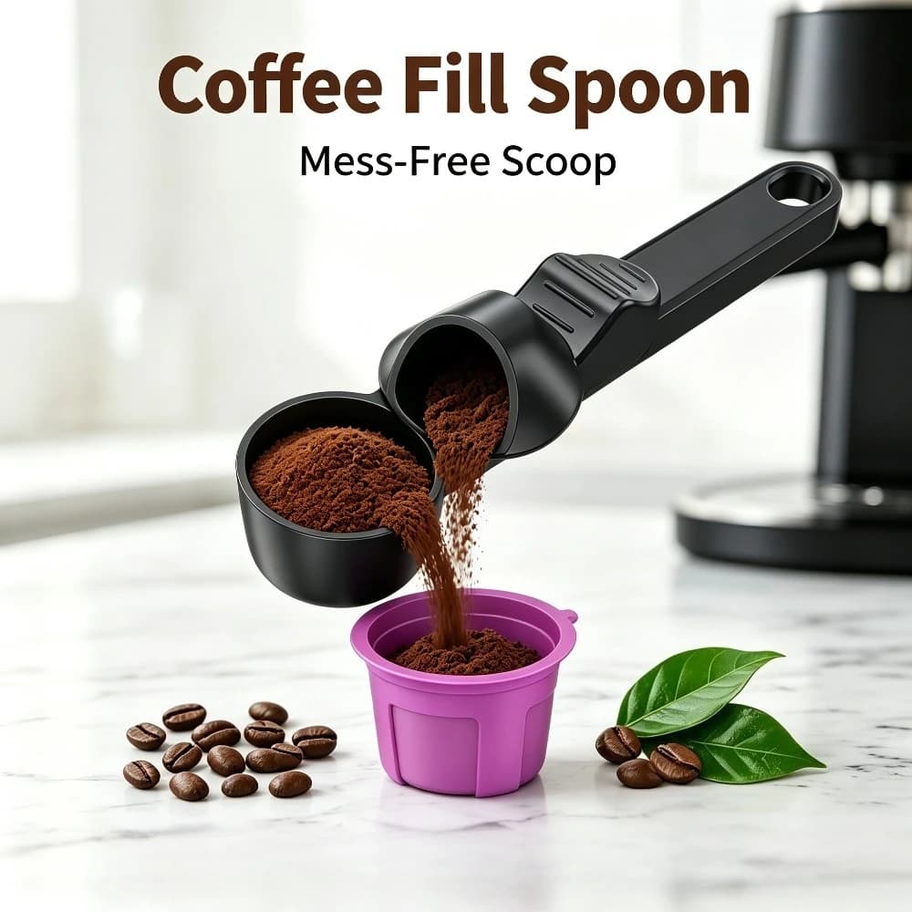 Coffee Scoop Funnel Measuring Spoon Sliding Holder Refillable K Cup Ground Coffee Pod Tool Protein Powder Kitchen Accessory