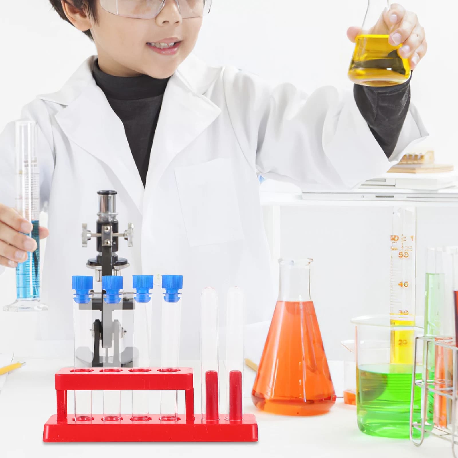 1 set di provette in plastica per bambini, strumenti trasparenti per l'apprendimento delle scienze, esperimenti leggeri per studenti, provette per bambini, giocattoli