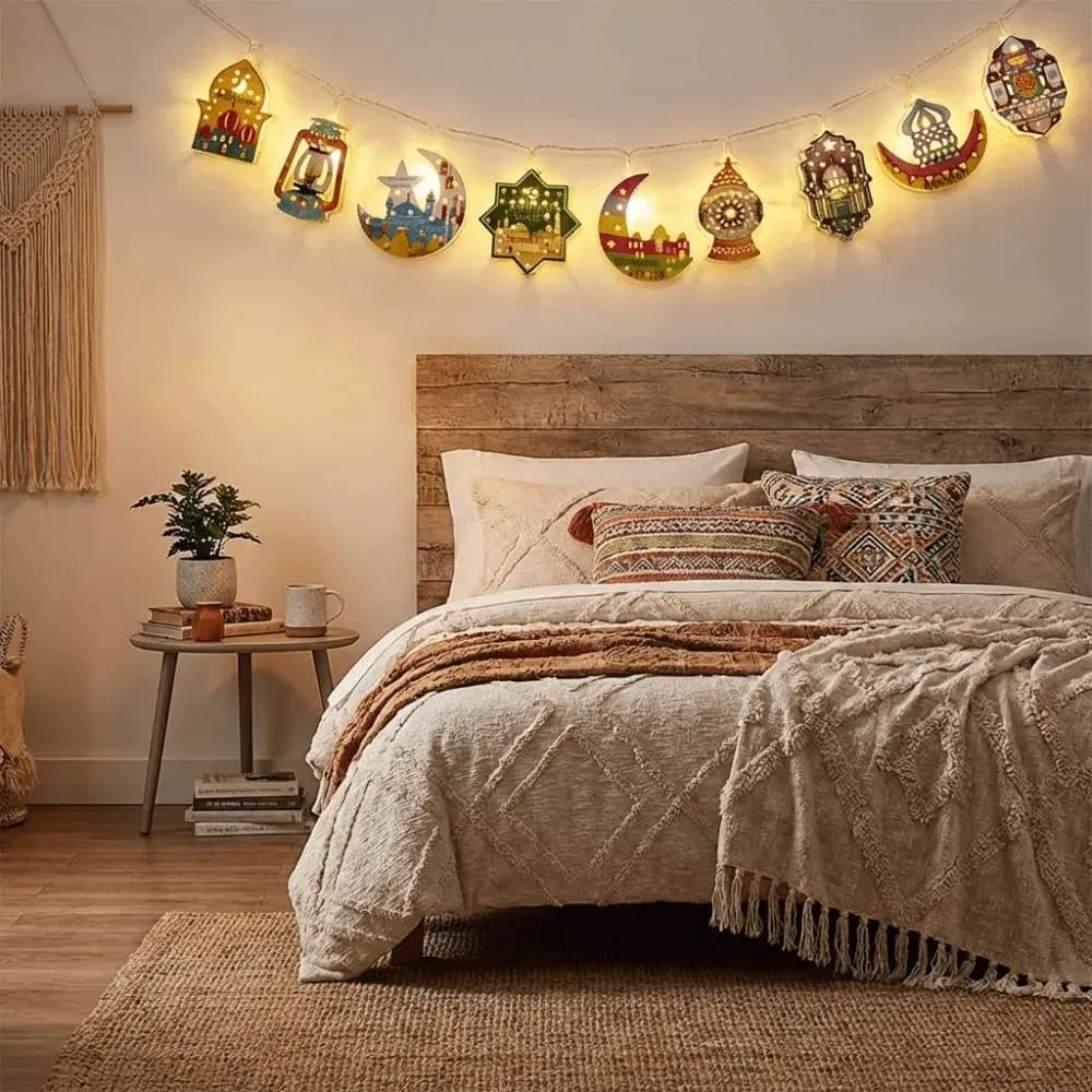 Luci a Stringa LED 10/20 per EID Mubarak, Lampada a Olio LED in Ferro a Batteria, Illuminazione Colorata per Ramadan