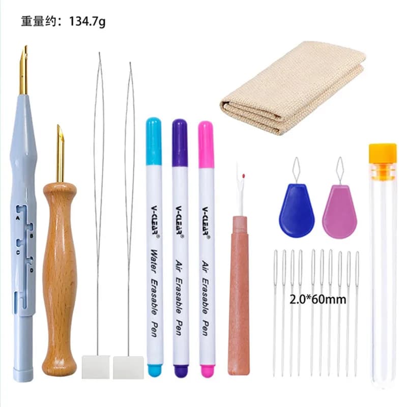 1set Punch Needle Tool Kit Embroidery Stitching Punch Needle & Needle Threader Embroidery Poking Cross Stitch Tools Knitting
