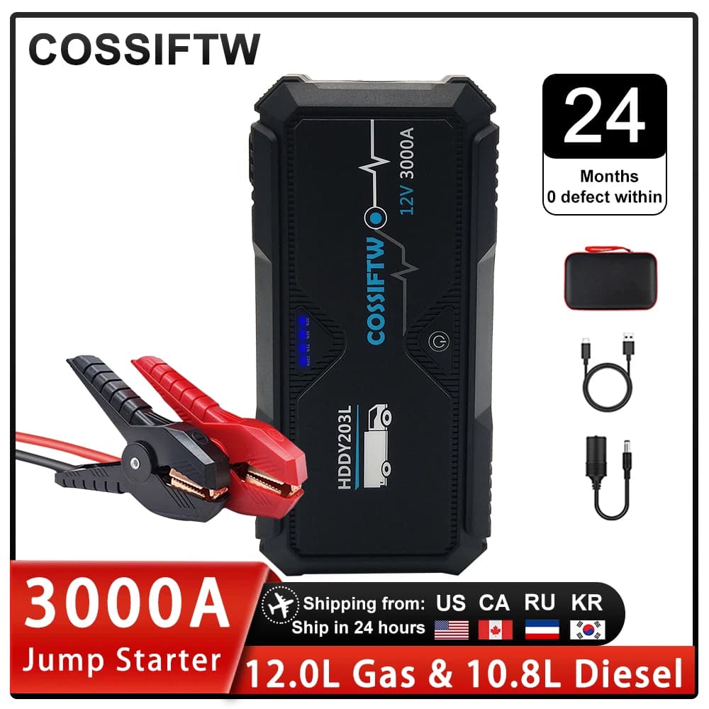 Avviatore di Emergenza Portatile 3000A 22000mAh, Caricabatterie per Auto, Batteria Esterna 12V, Dispositivo di Avviamento per Benzina e Diesel, Powerbank 2024