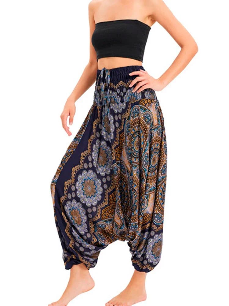 Indie Folk Print Bohemian Baggy Harem Pant Women 2026 Summer High Waist Drawstring Yoga Trousers Female Hippie Bloomers Pantalon