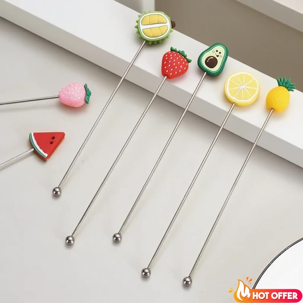 Testa di frutta in silicone Asta di agitazione in acciaio inossidabile Manico lungo Bastoncini per bevande da cocktail Miscelatore Articoli da bar Muddler Accessori per bar