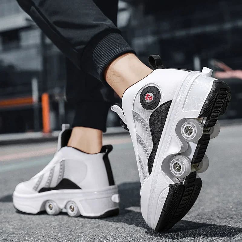 Pattini a rotelle unisex a quattro ruote Scarpe sportive con ruote alte retrattili automatiche da donna Scarpe sportive da pattinaggio a doppio scopo