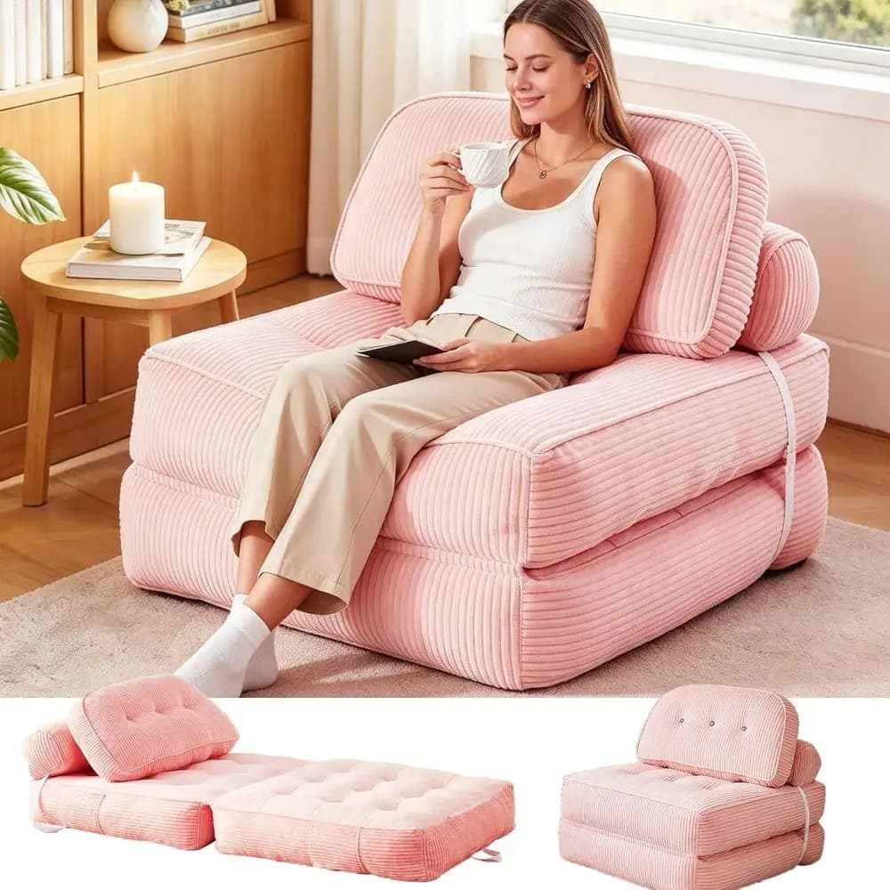 Convertible Sleeper Chair for Small Spaces: No Assembly, Breathable, Ideal for Yoga, Gaming, and Naps
