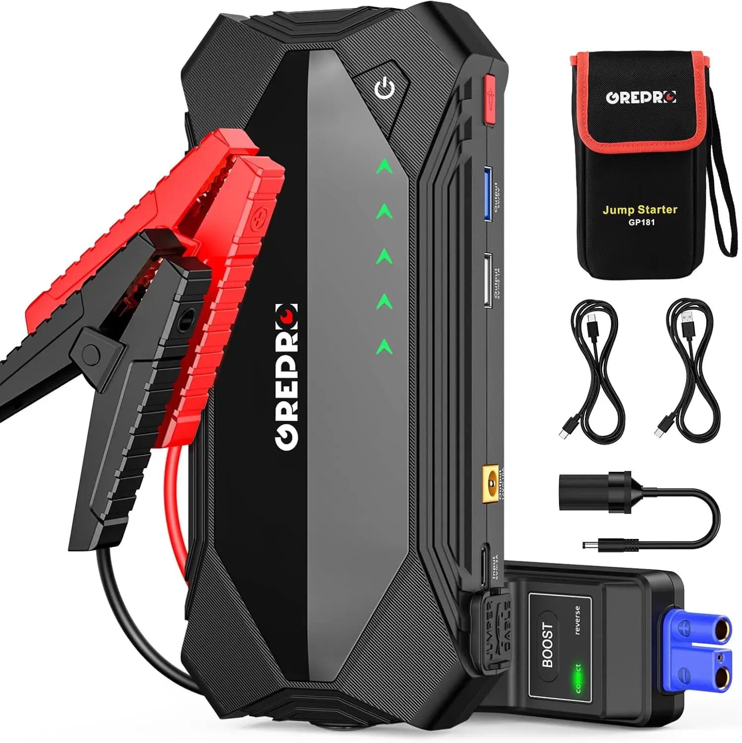 Avviatore di Emergenza per Auto 3000A per Motori a Benzina 10L e Diesel 8.0L, Booster 12V con Luce LED e Cavi