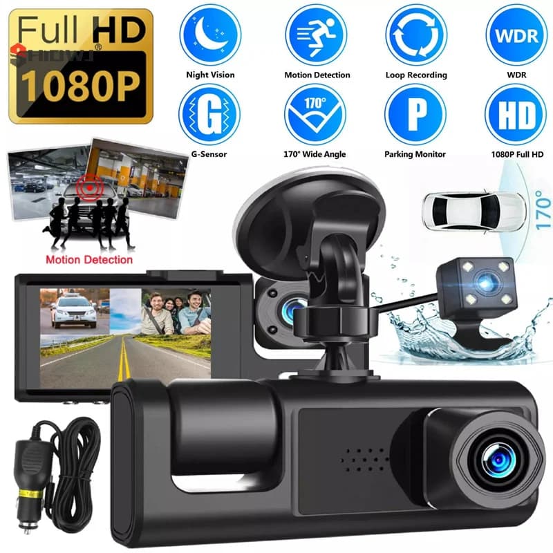 DVR for 3-channel HD 1080P 3-Lens car inside Dash CamThree Way Camera DVR Recorder Video Recorder Dashcam Camcorder