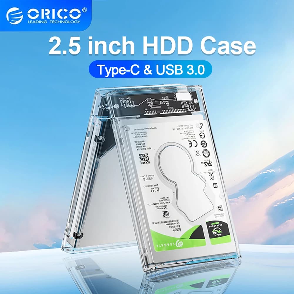 ORICO Custodia per HDD da 2,5 pollici Custodia SSD Strumento gratuito USB 3.0 Adattatore per disco rigido SATA meccanico esterno HD trasparente per custodia del PC