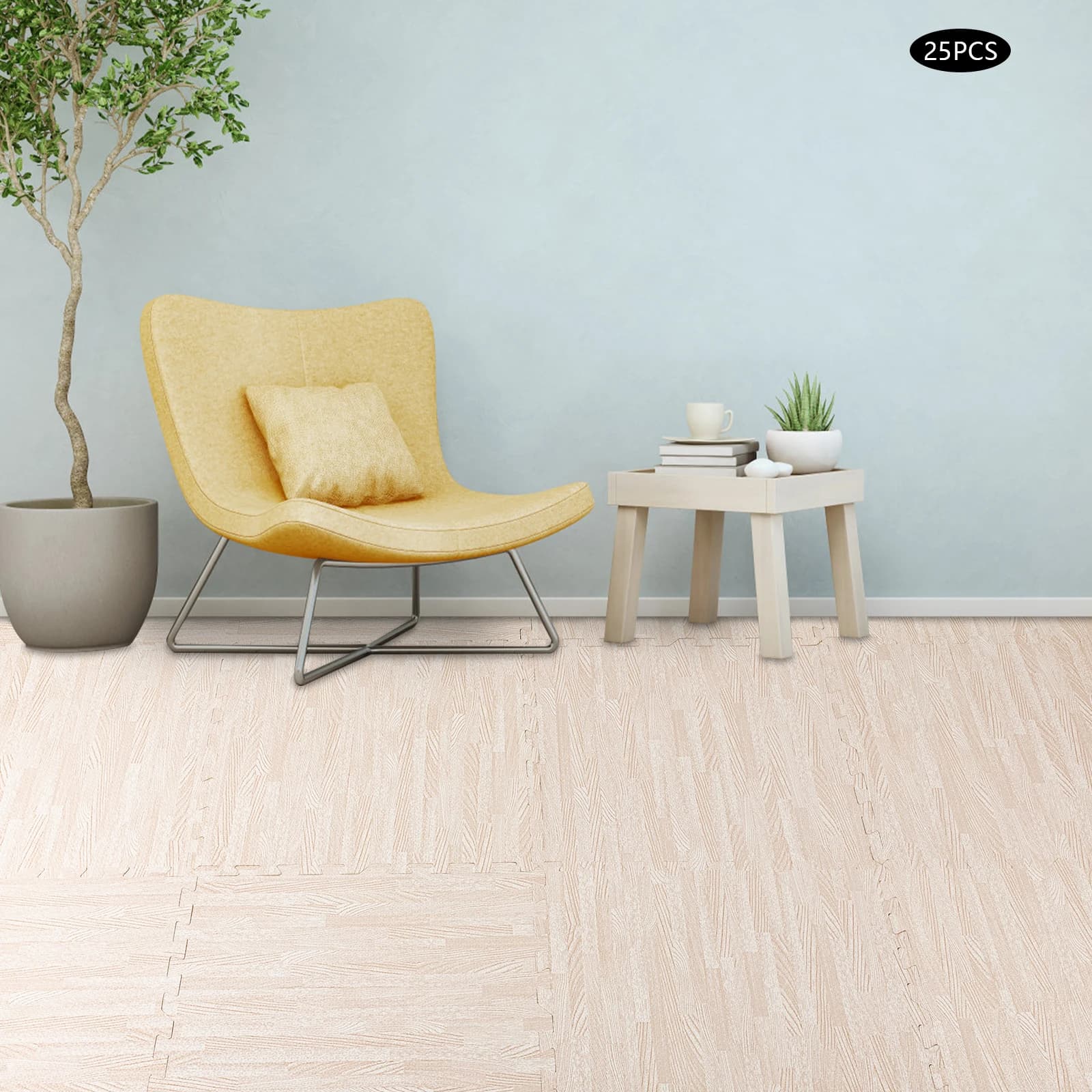 25 Pezzi di Piastrelle in Schiuma Stampata Spessa 24*24 Pollici, Effetto Legno Bianco, Tappetino in Schiuma a Quadri, per Pavimenti in Legno e Ceramica
