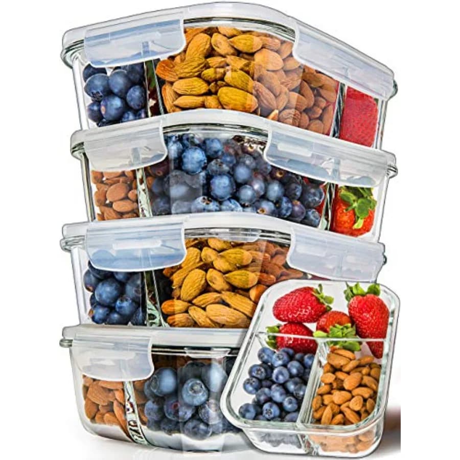 Contenitori in Vetro PrepNaturals Oz per Preparazione Pasti, Lavabili in Lavastoviglie, Adatti per Microonde, Congelatore e Forno, Contenitori in Vetro con Coperchi Multiuso