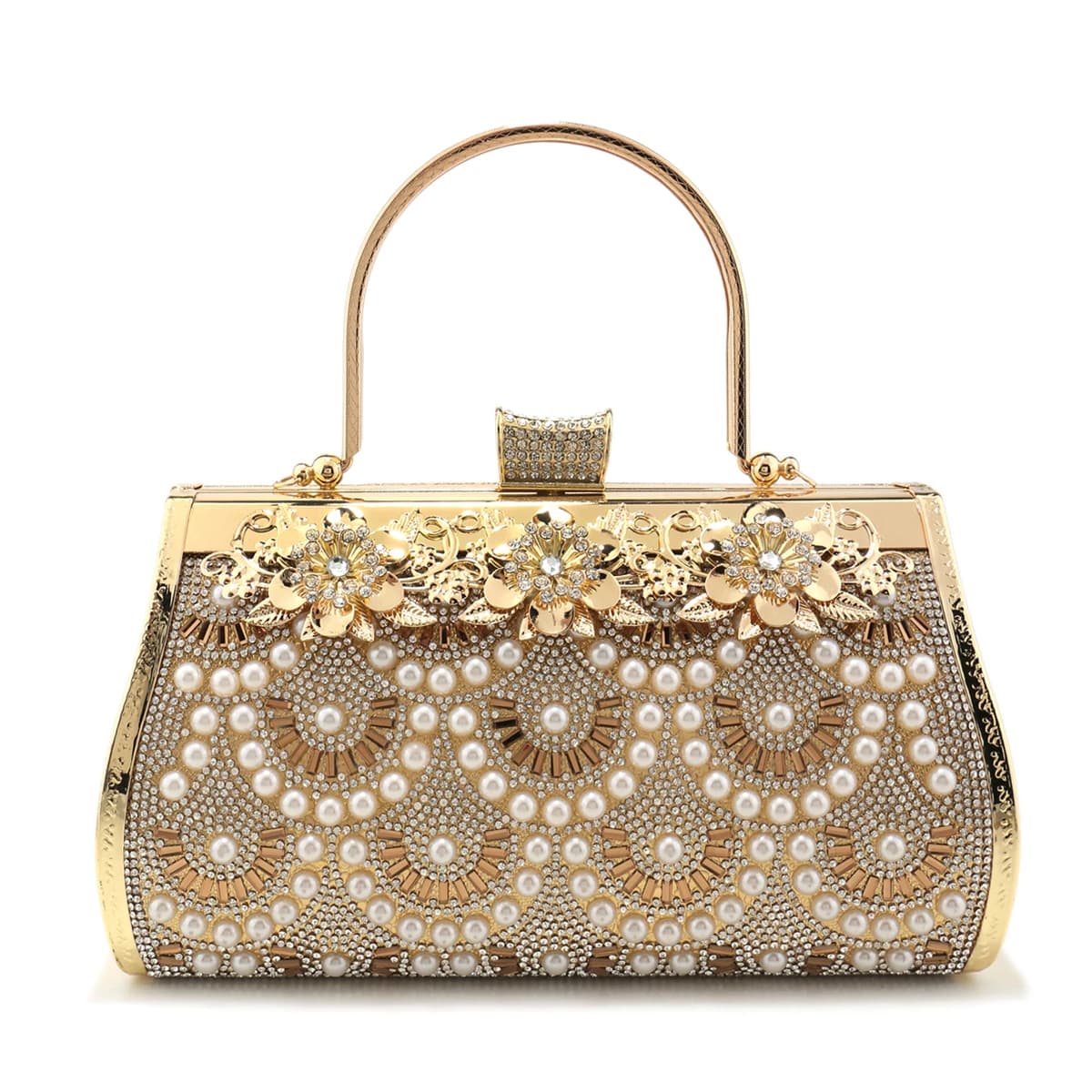 Pochette con Design a secchiello Glitter dorato borse da sera eleganti per ragazza borsa con perle di strass con manico borse con diamanti per la festa