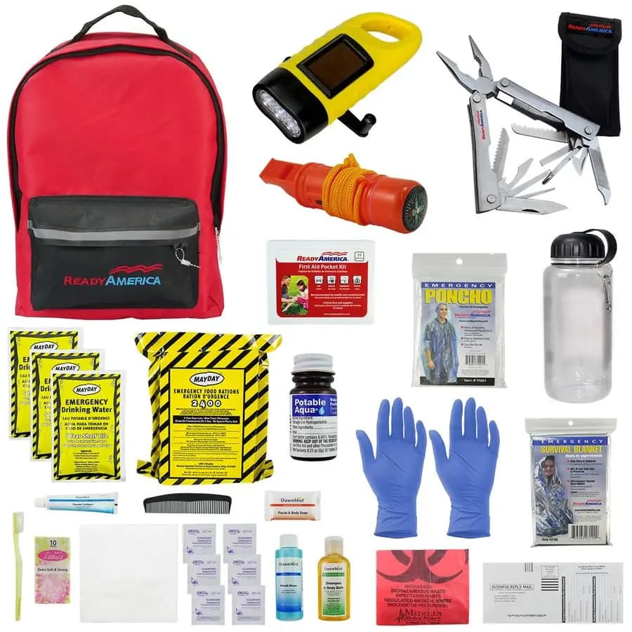 Kit di Emergenza Deluxe 72 Ore, Zaino per 1 Persona 3 Giorni, Kit di Pronto Soccorso, Coperta di Sopravvivenza, Stazione di Alimentazione, Cibo d'Emergenza, Portatile