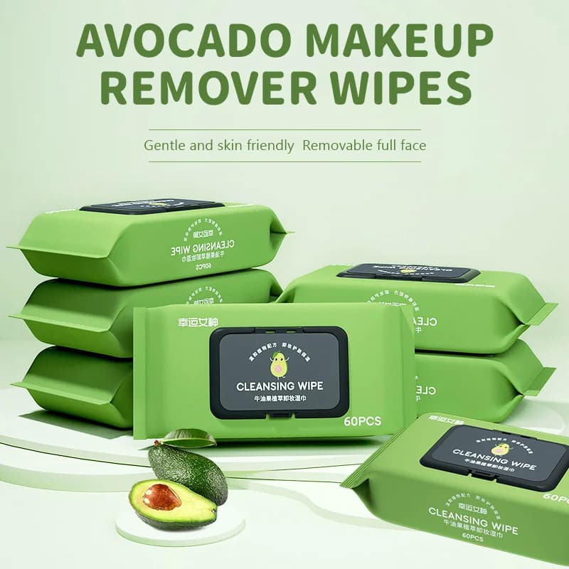 Pack of 2 (120 pieces) ostrich wipes Avocado portable single ostrich wipes for deep cleaning of eyes, face and lips