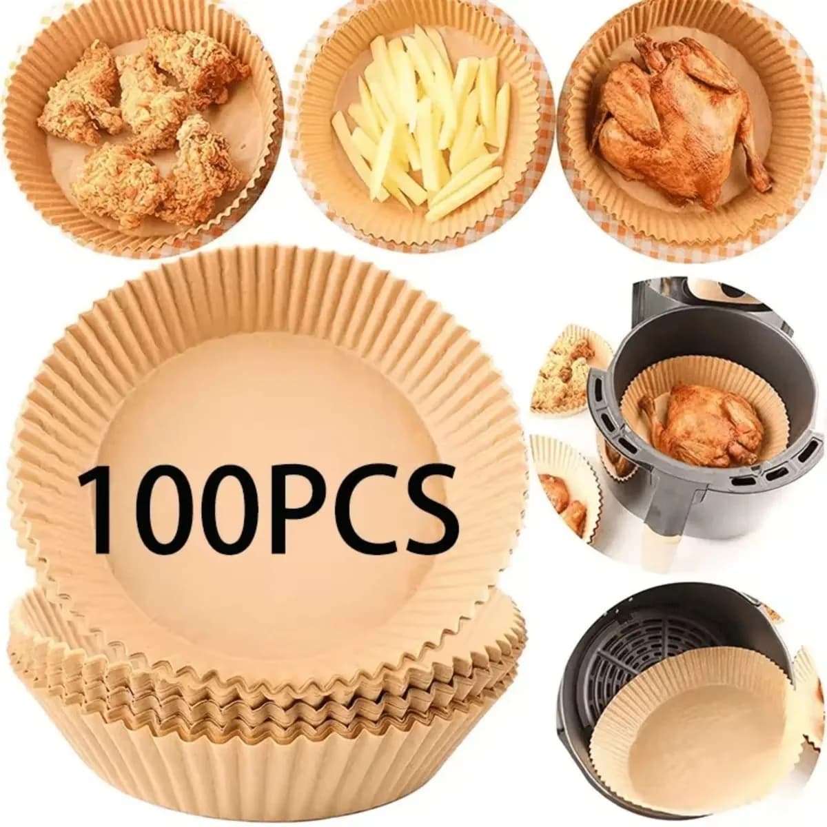 100/200 Pcs Air Fryer Disposable Paper Round Baking Paper Barbecue Plate NonStick Mat Kitchen Oven Oil Absorbing Paper Tool