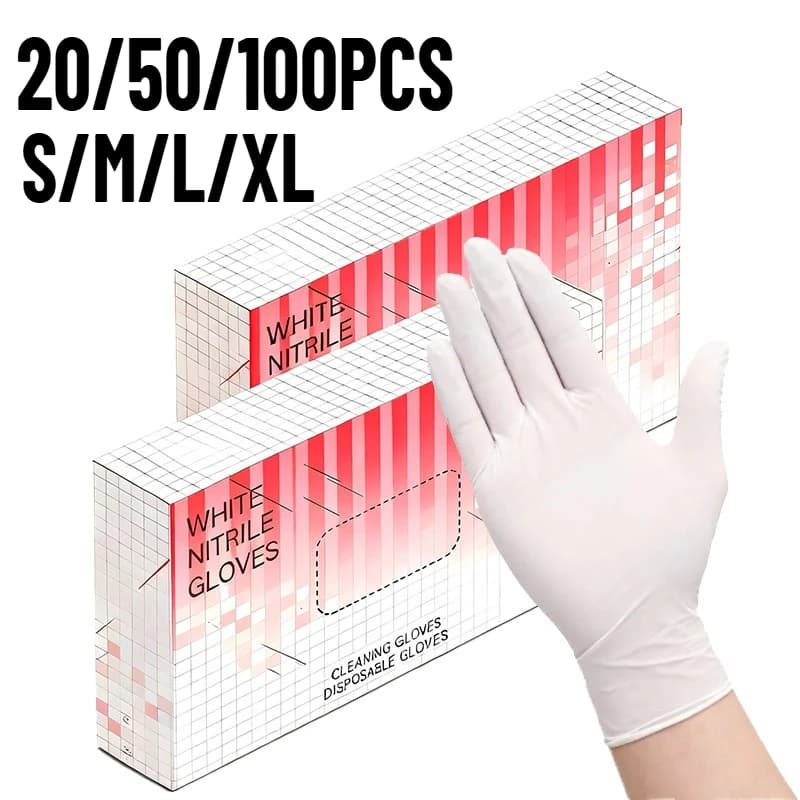 20/50/100PCS Guanti in nitrile bianco Guanti per pulizia usa e getta Ricamo Cucina Utensili per lavare i piatti Isolamento dello sporco Lavori di giardinaggio
