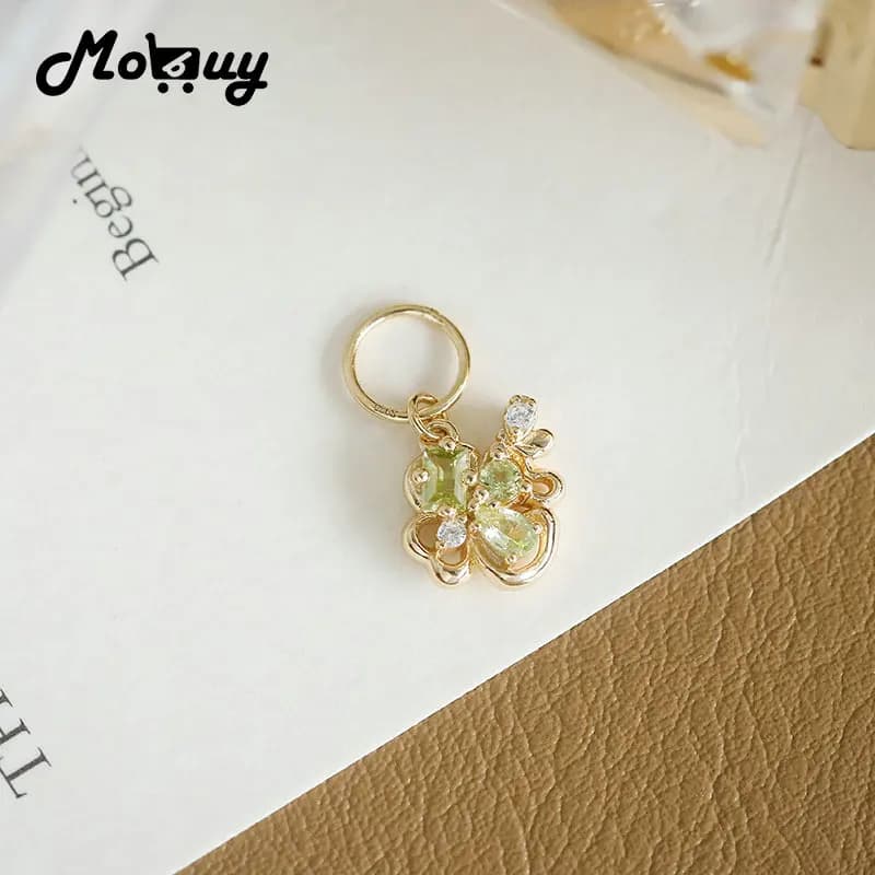 MOBUY Ins Natural Peridot Necklace with diamond shaped pendant lucky for women Concise sterling silver 925 plated gold refined jewelry