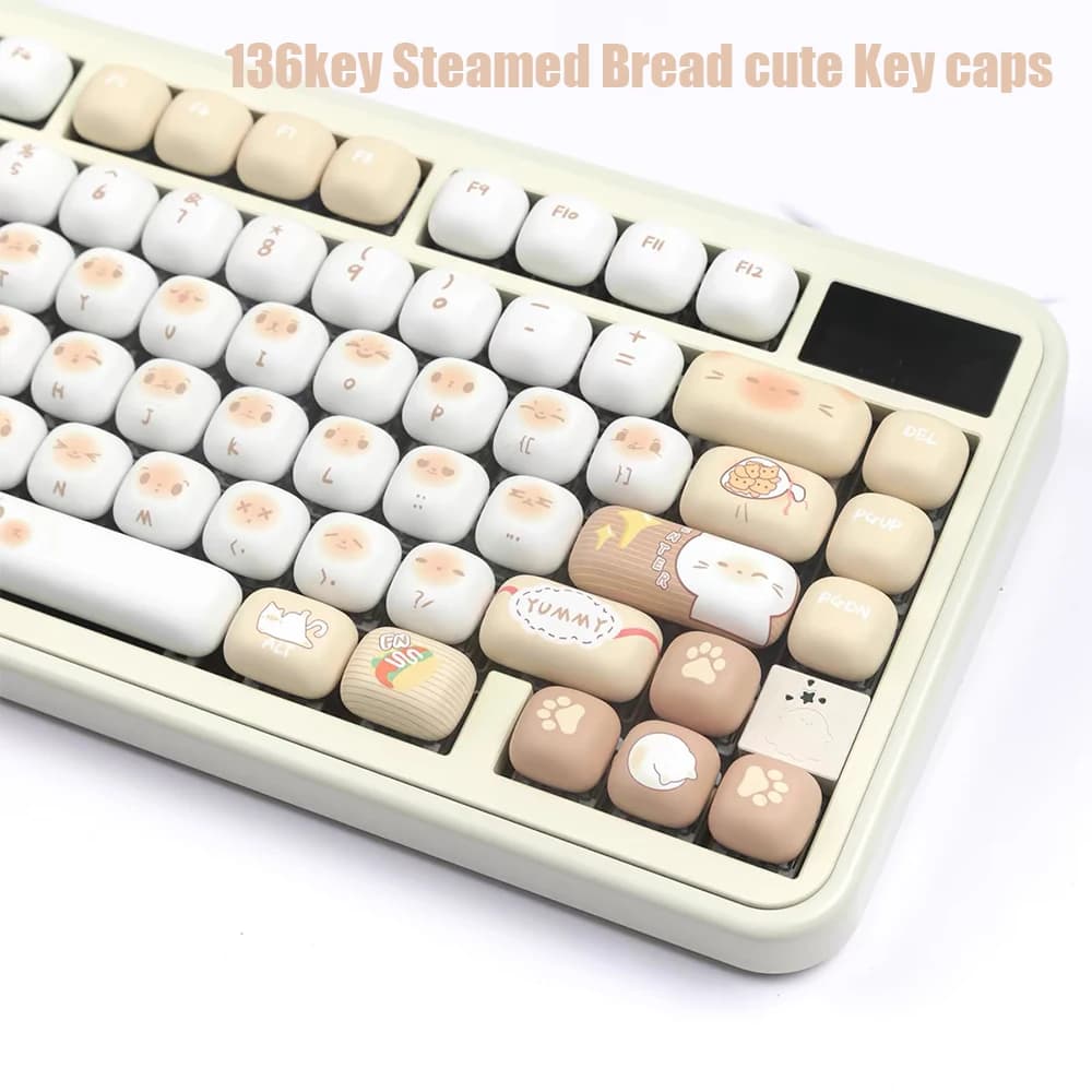 136 keys Steam Panels MOG Covers Profile Thermal Sublimation PBT Rolling Cute Mantou Covers for mechanical game keyboard Gifts
