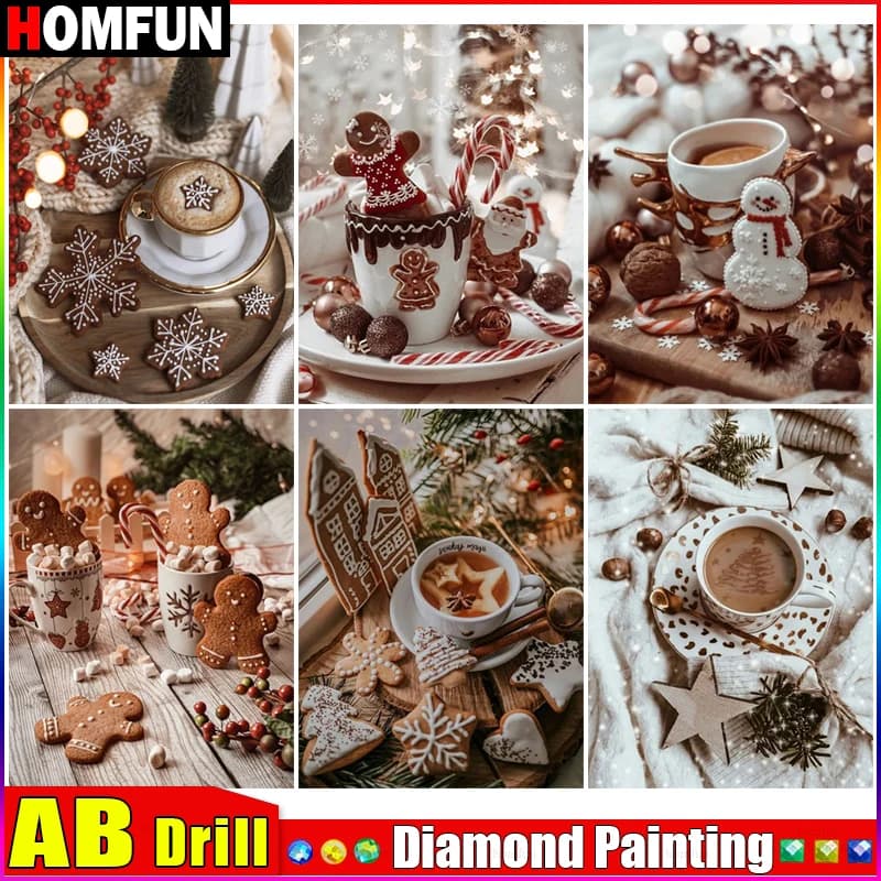 HOMFUN AB Full Diamond Embroidery Diy 5D Diamond Painting Cross Stitch "Scenery Coffee Cookies" Full Drill Home Room Decor