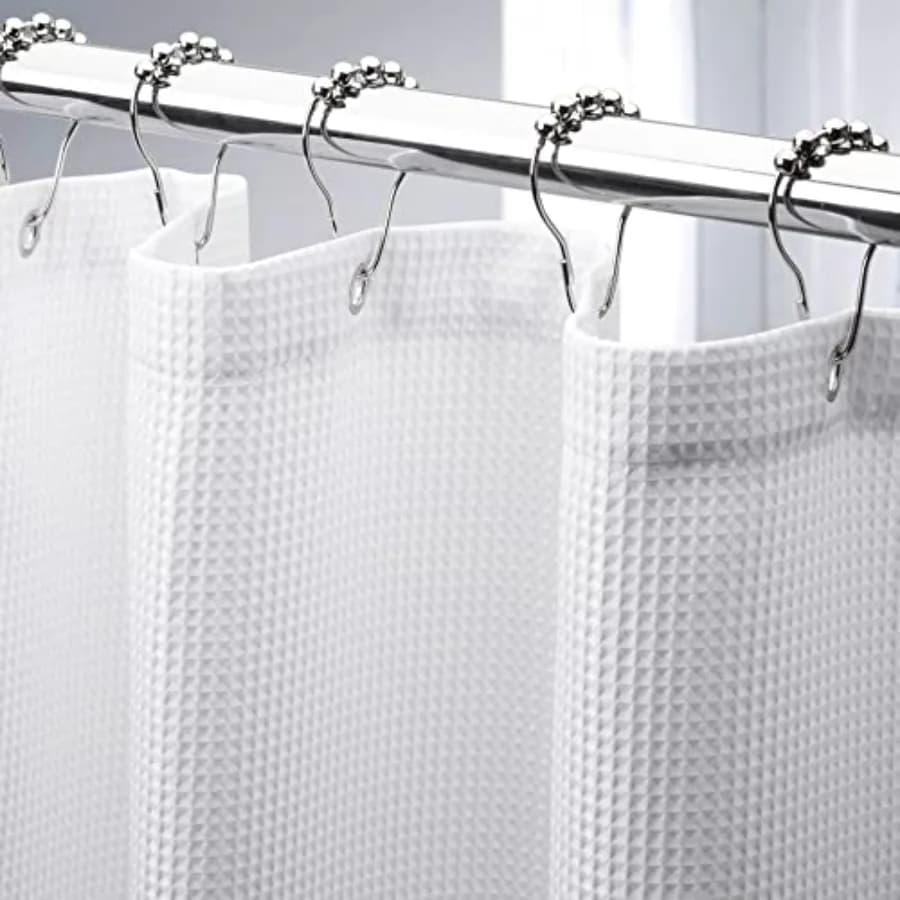White Shower Curtain Fabric, Waffle Shower Curtains for Bathroom, Cloth Shower Curtain Heavy Duty, Thick Bathroom Shower Curtai