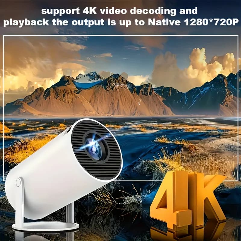 Proiettore Portatile Mini HY300 con Supporto 4K, Risoluzione Nativa 720P, 260 ANSI Lumen, WiFi 6 e Wireless 5.0, Sistema Operativo Android 11.0, 180° di Copertura ° Rotazione