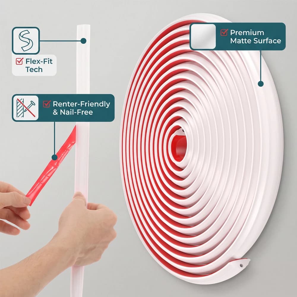 Wall Molding Trim Peel and Stick 19.7ft Flexible TPE Rubber Baseboard Self Adhesive 0.78in Picture Frame Border for Mirror Decor