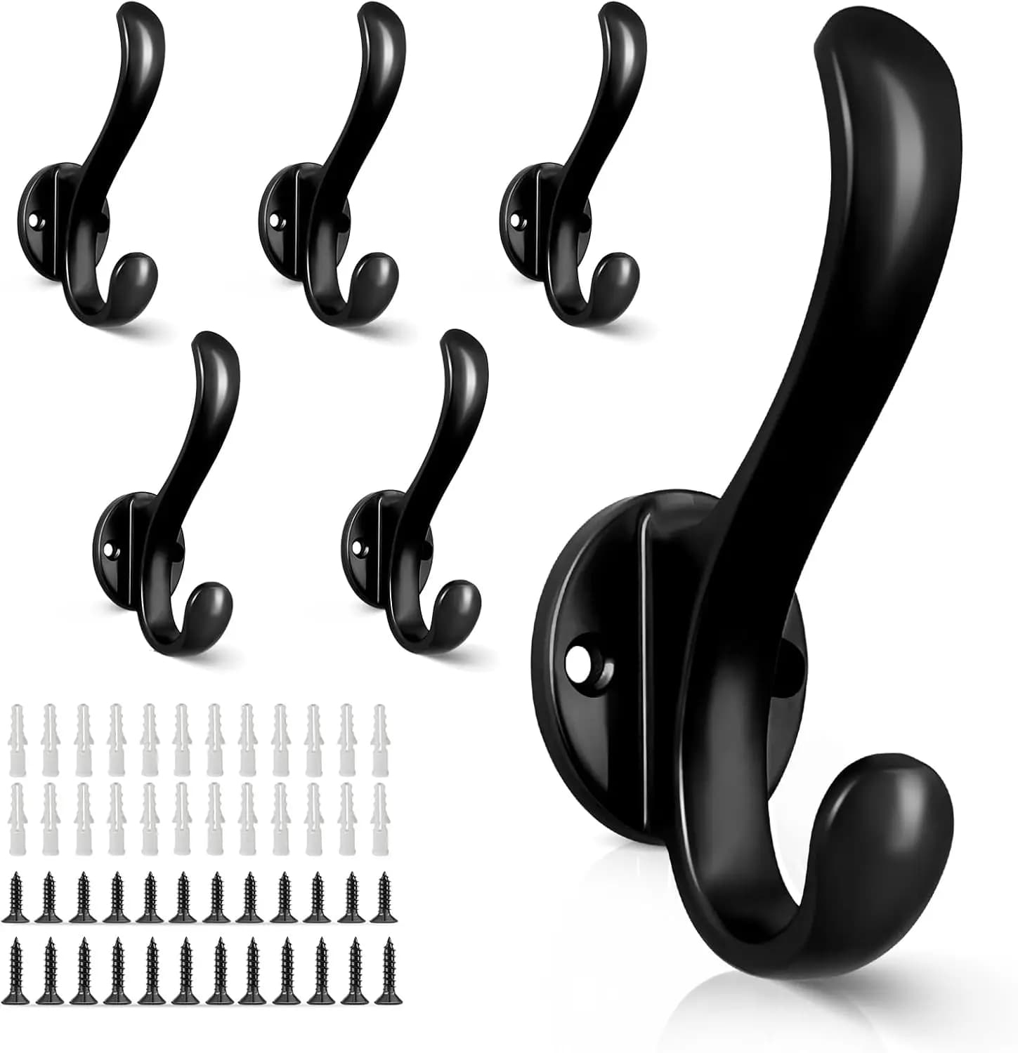 Confezione da 6 ganci doppi resistenti da parete per appendere cappotti, cappelli, asciugamani, chiavi e altro, colore nero
