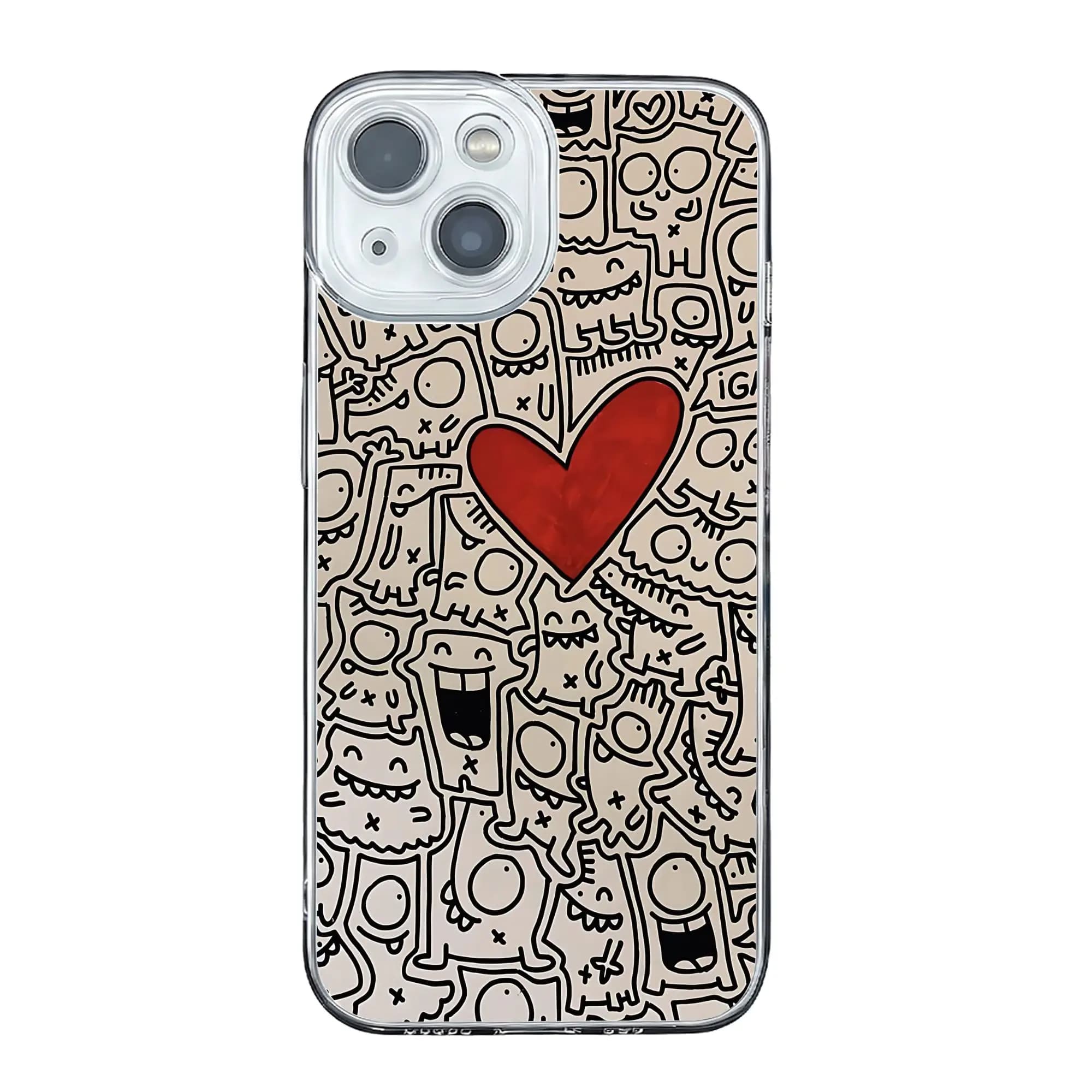Cover per iPhone 17 16 15 14 13 12 11 Pro Max con Cuore Rosso e Protezione Anti-Collisione