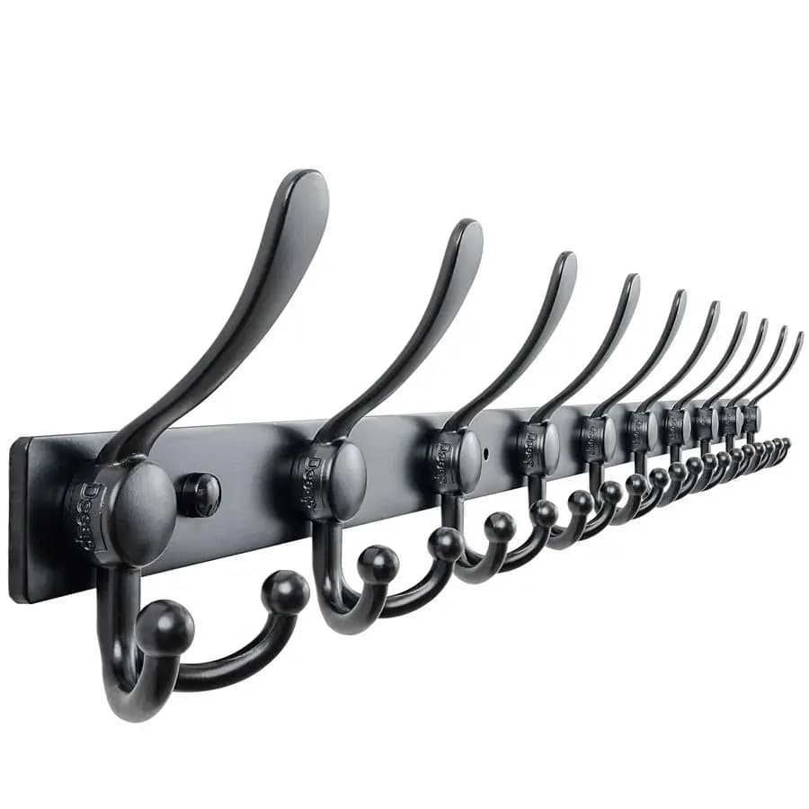 Wall coat hanger MaxStrong 2.0, 37 cm long, 10 Hooks Tri-Grip, Ultra Stainless Steel Resistant, Bar Wall Hangers for Clothes