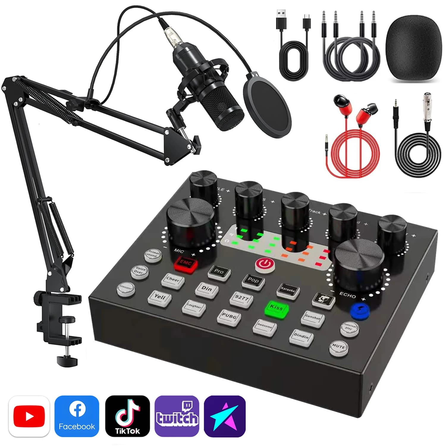 V8S Attrezzatura per scheda audio dal vivo Trasmissione in diretta Mixer audio DJ con microfono Set per giochi per smartphone Blogger Dispositivo di streaming live